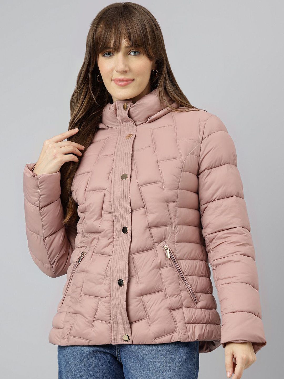 Latin Quarters Women Mock Collar Solid Nylon Casual Padded Jacket-picture-24