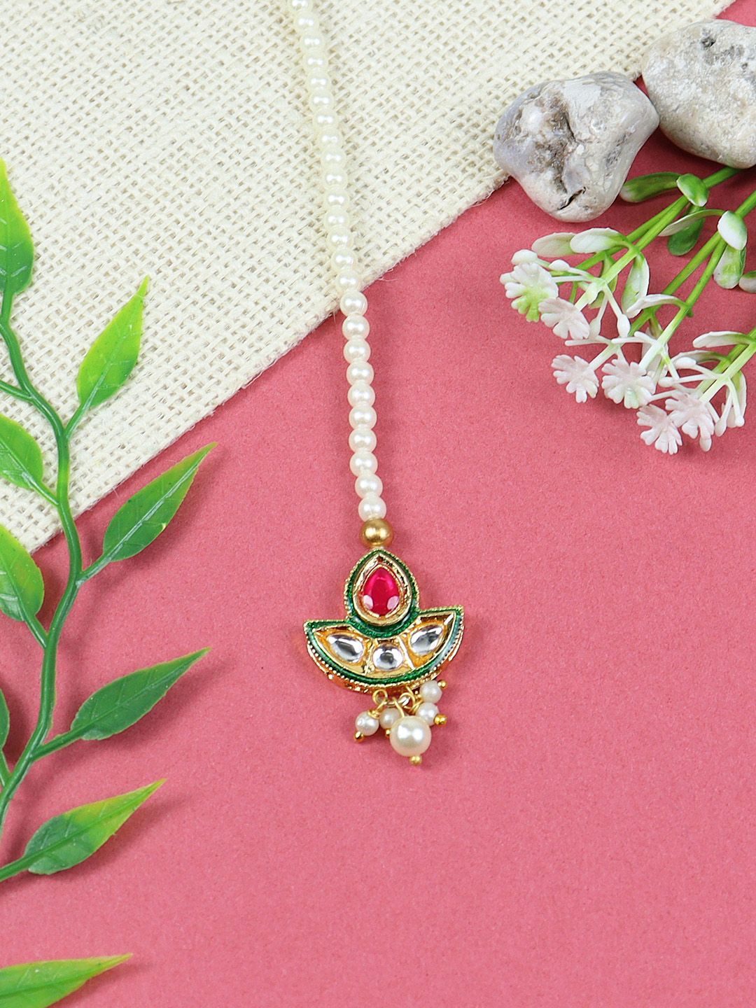Asthetika Kids Girls Gold-Plated Kundan Studded Maang Tikka-picture-35