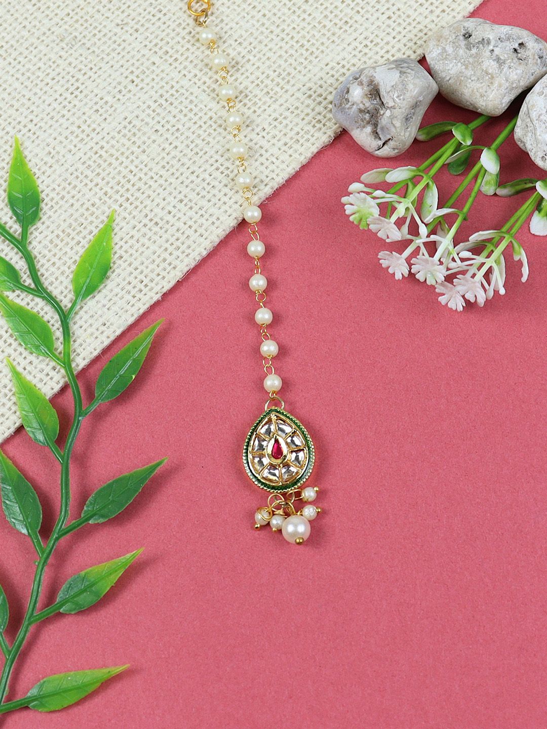 Asthetika Kids Gold-Plated Kundan Studded Maang Tikka Head Jewellery-picture-10