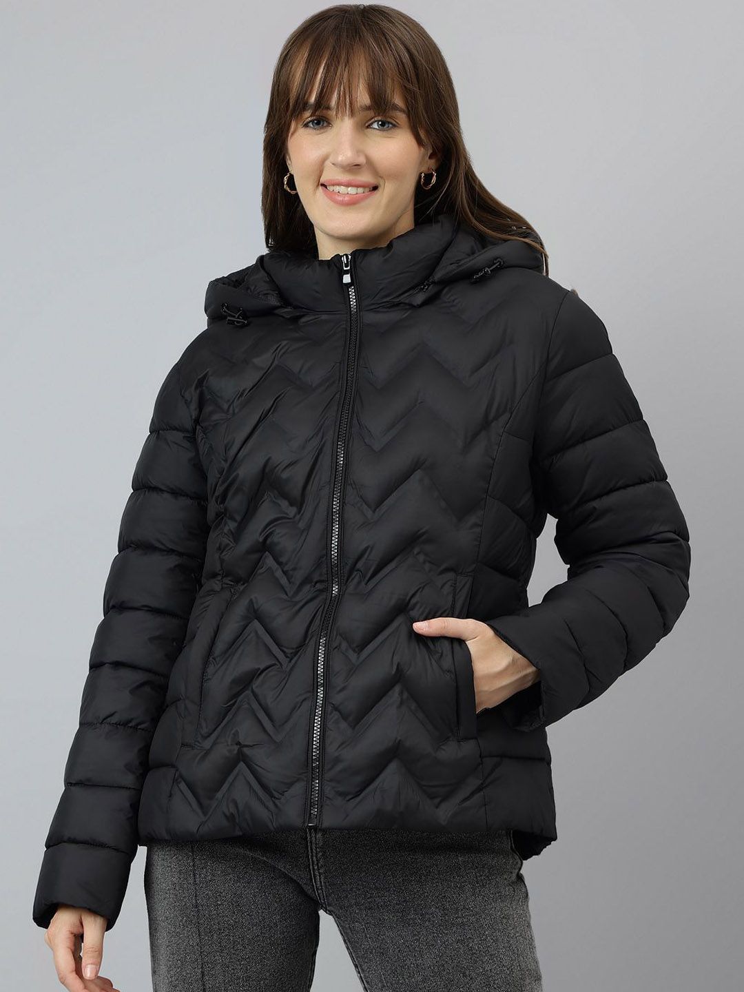 Latin Quarters Women Hooded Solid Casual Padded Jacket-picture-12