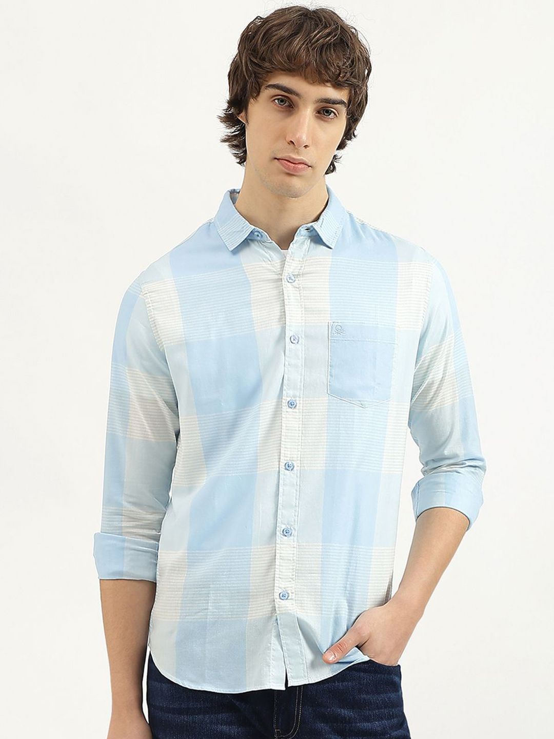 United Colors of Benetton Men Spread Collar Checked Cotton Casual Shirt-picture-24