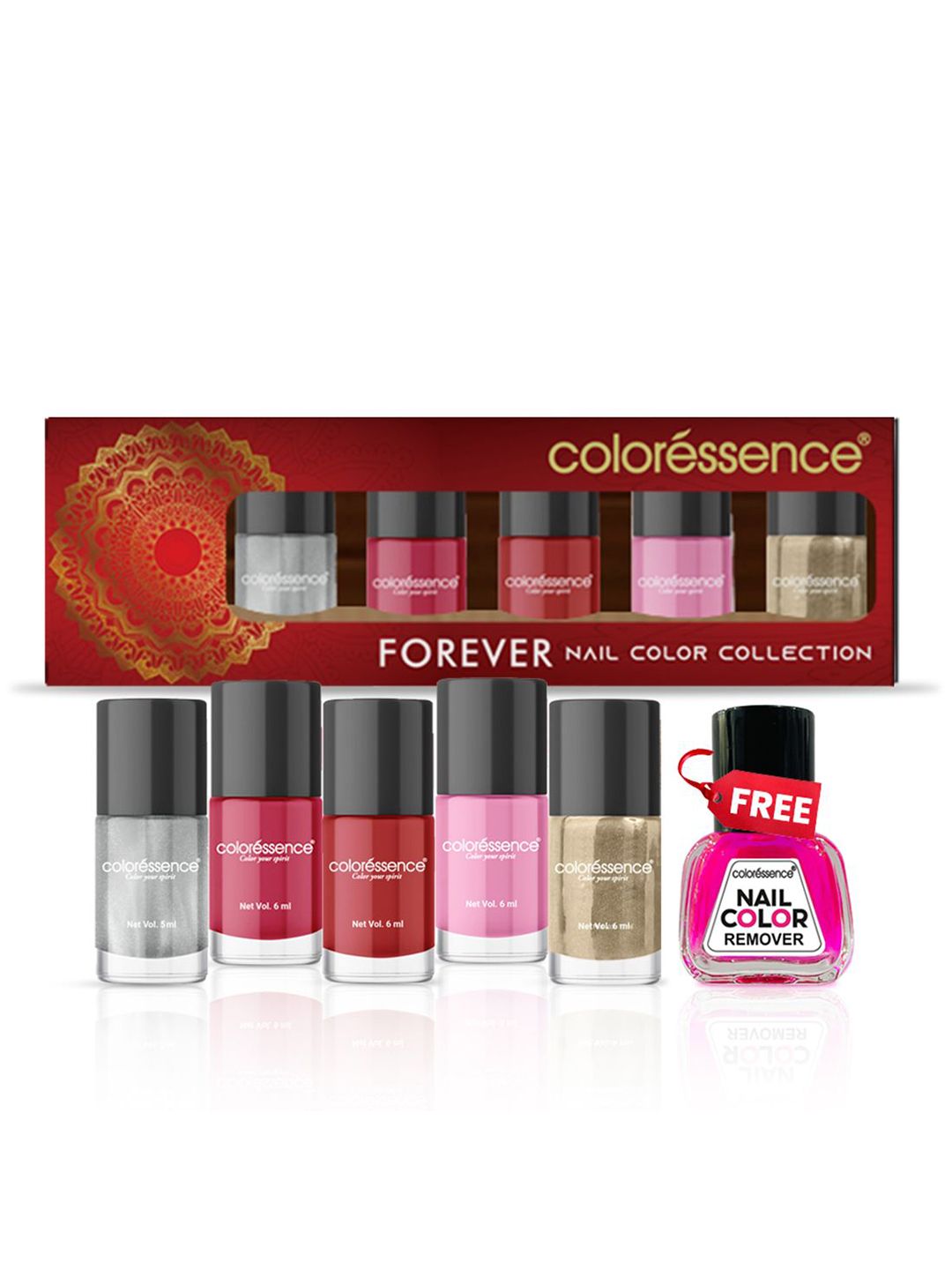 Coloressence Forever Set Of 5 Quick Dry Nail Paint With Remover - 6 ml Each