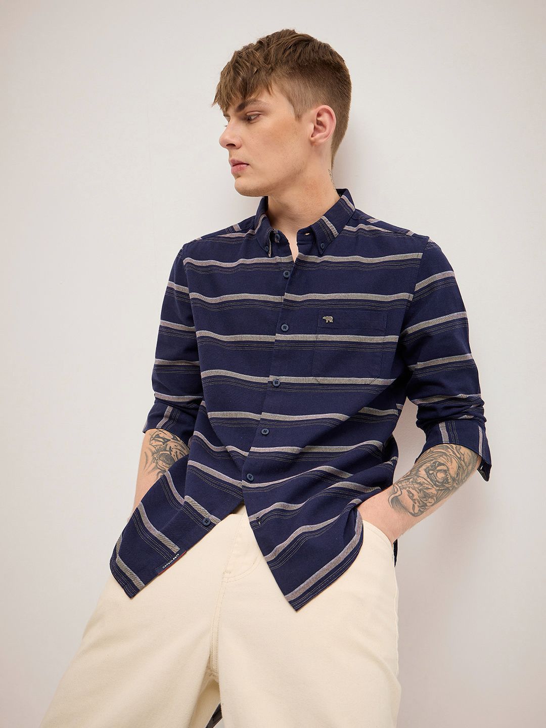 THE BEAR HOUSE Men Slim Fit Striped Casual Shirt-picture-36