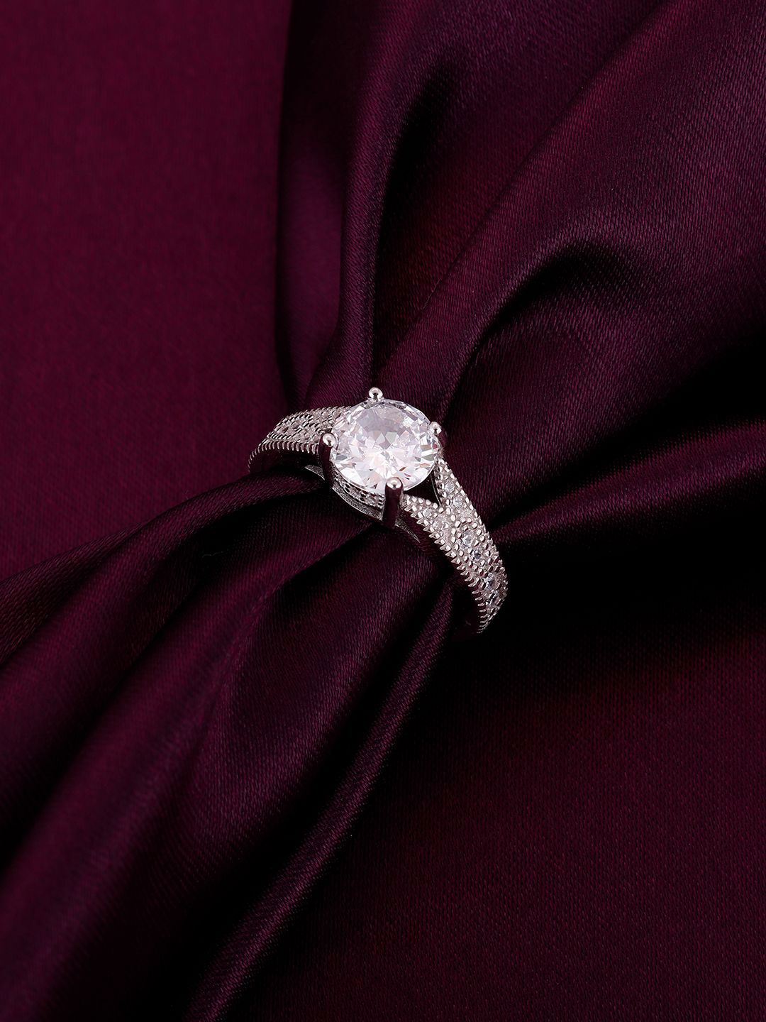 GIVA 925 Sterling Silver Rhodium-Plated Stone-Studded Adjustable Solidarity Finger Ring-image-21