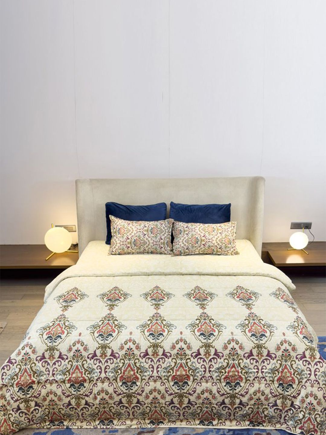 LABHAM Yellow & Red Printed Self Design Cotton Double King Superfine Bedding Set-image-46