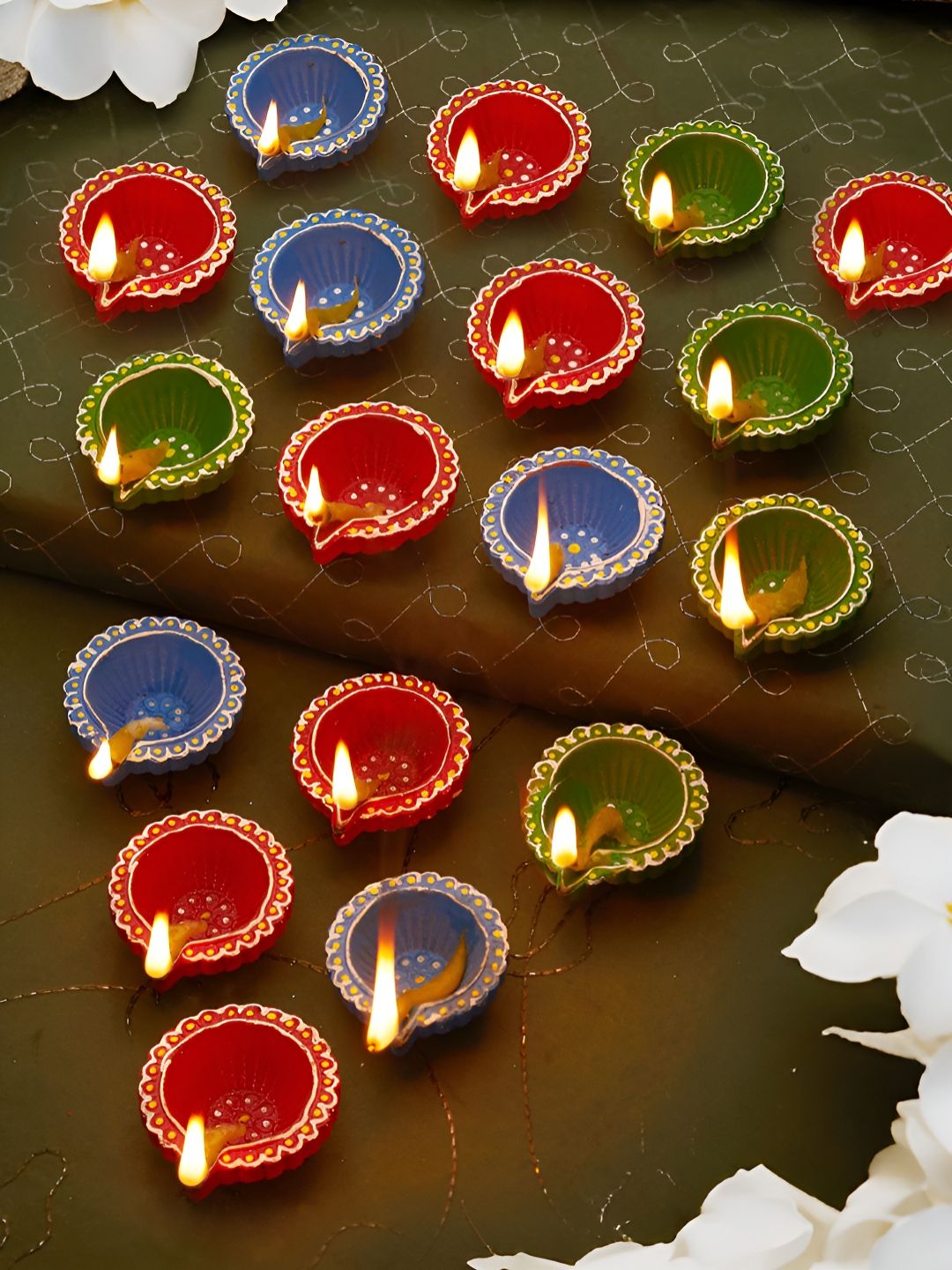 TIED RIBBONS 18-Pcs Red & Blue Terracotta Oil Diya-picture-15