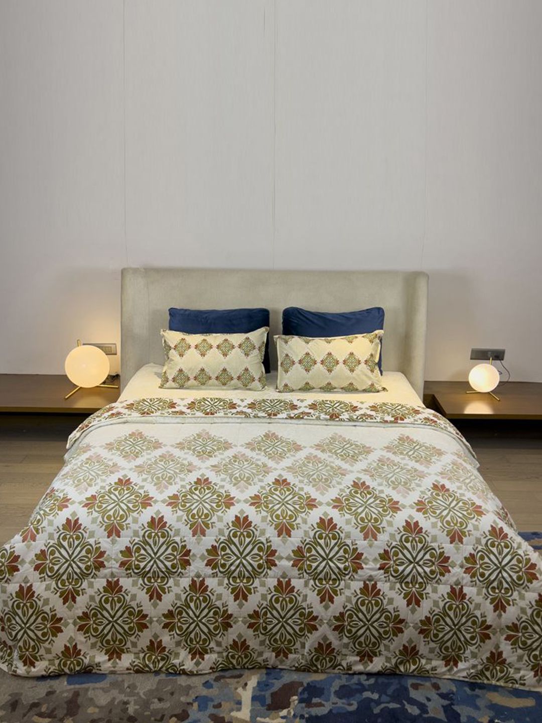 LABHAM White & Green Floral Printed Pure Cotton Double King Superfine Bedding Set-picture-26