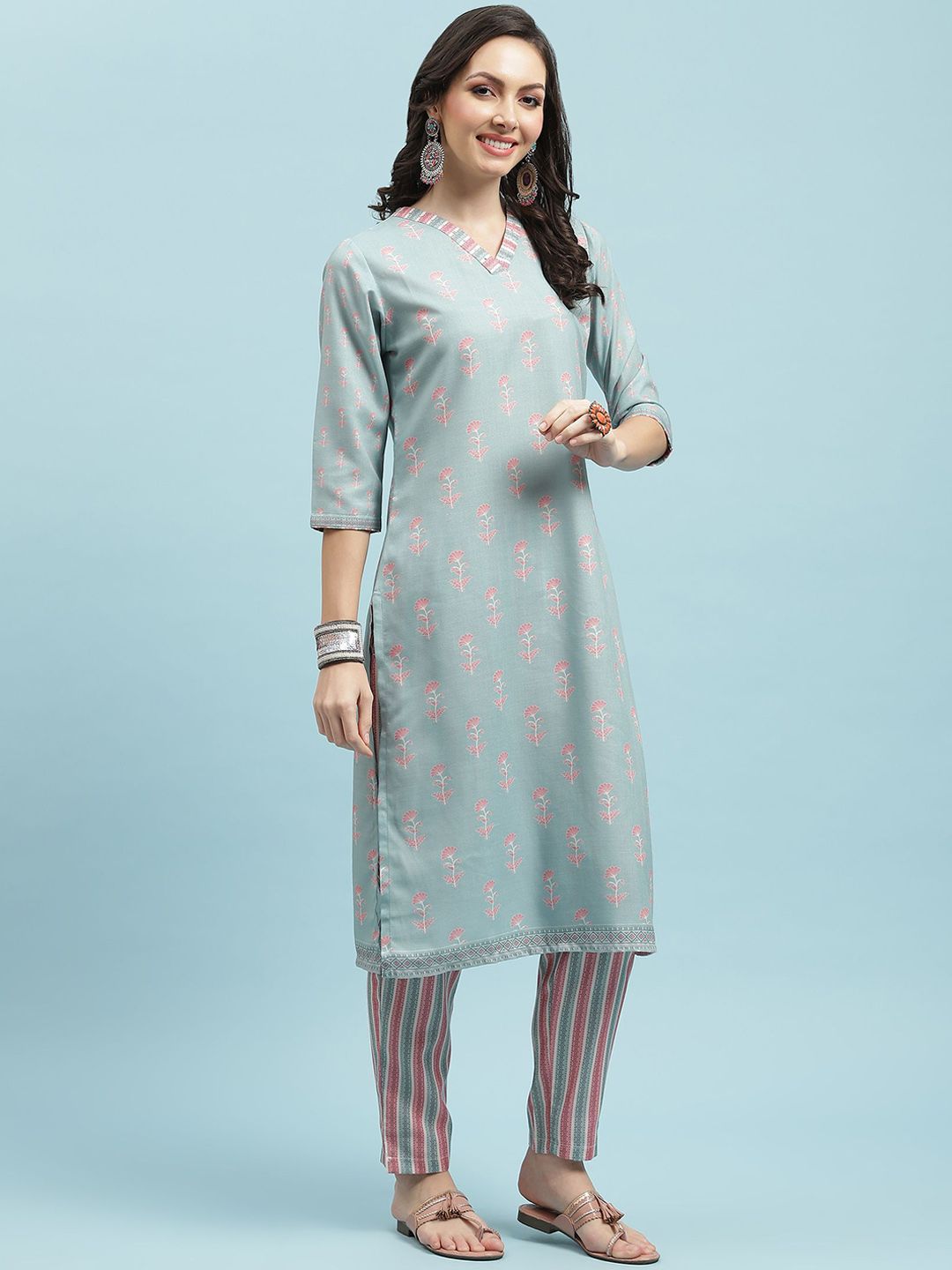 Women's Floral Brown Straight Kurta Set with Dupatta