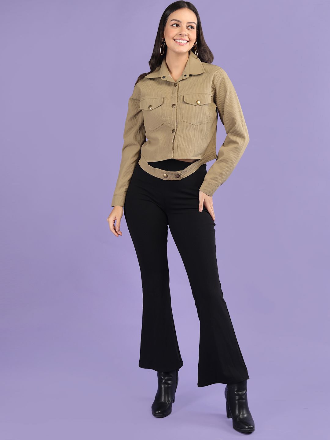 CHKOKKO Women Solid Crop Tailored Jacket-picture-25