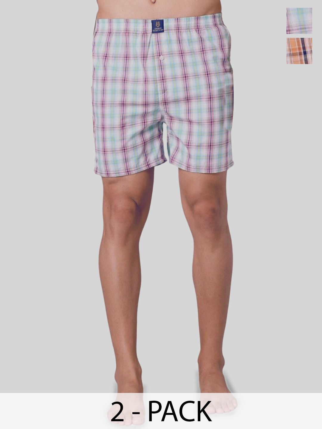 URBAN SCOTTISH  Cotton BoxersUSBS4850 Pack Of 2 Checked-image-0