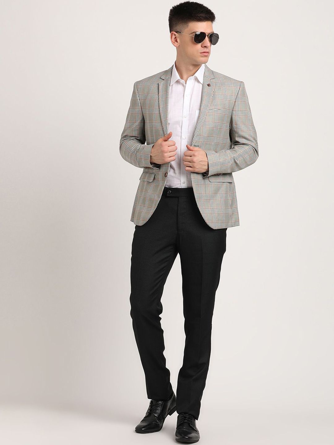 Men's Red Checked Notched Lapel Slim-Fit Single-Breasted Blazer