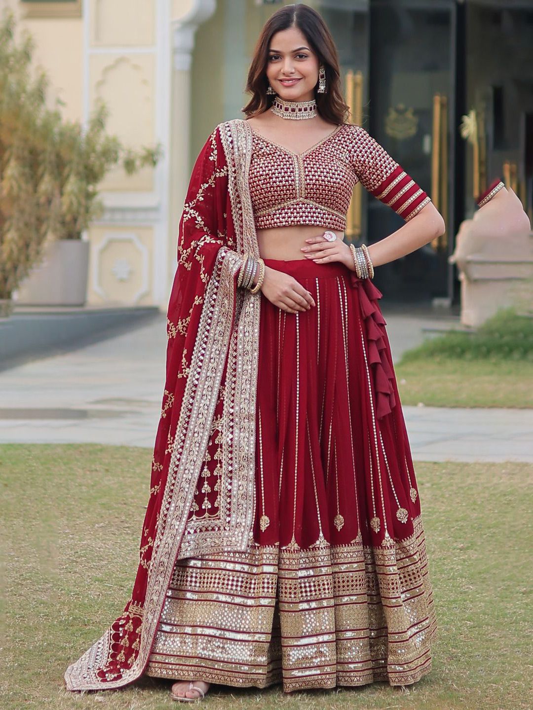 KALINI Embroidered Sequinned Ready to Wear Lehenga & Unstitched Blouse With Dupatta-picture-33