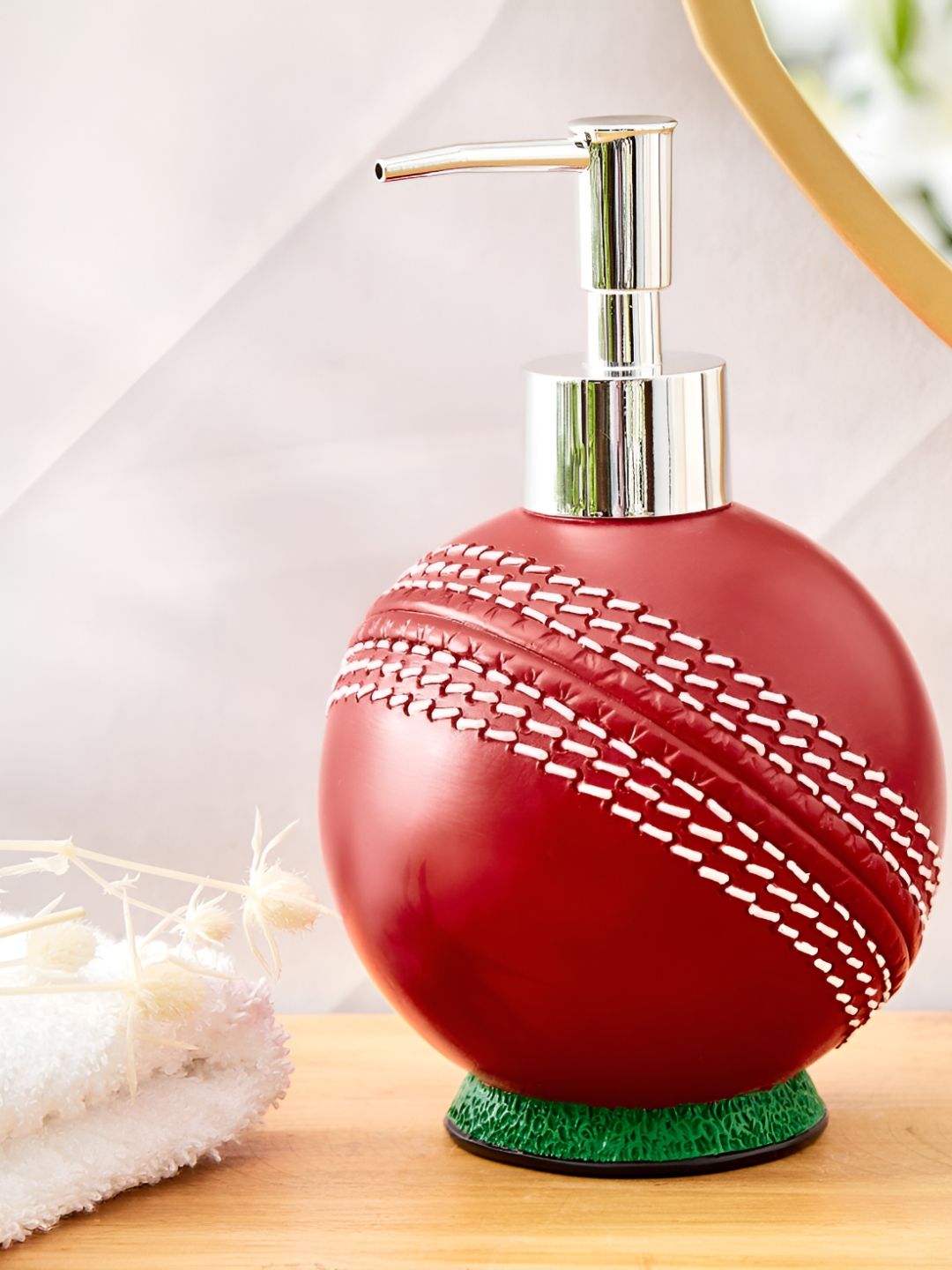 Home Centre Red & White Cricket Ball Textured Soap Dispenser 400ml-picture-57