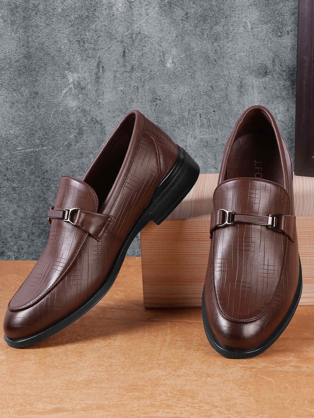 J.FONTINI Men Textured Leather Round Toe Formal Loafers-picture-17