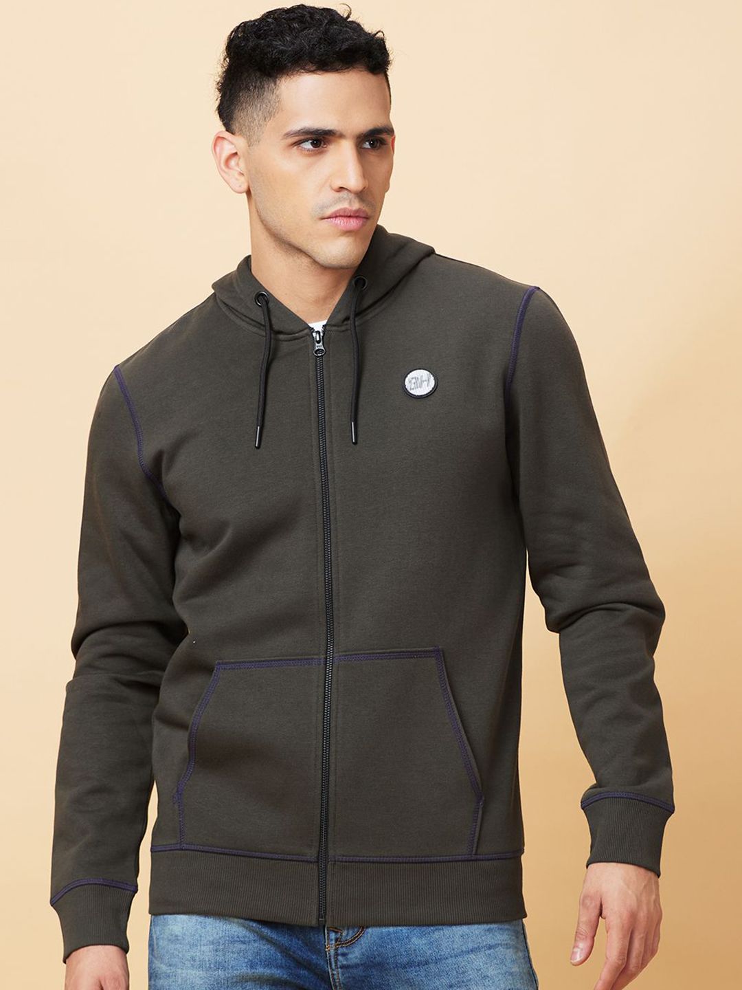 Being Human Men Cotton Green Hooded Neck Long Sleeves Geometric Sporty Jacket-picture-24