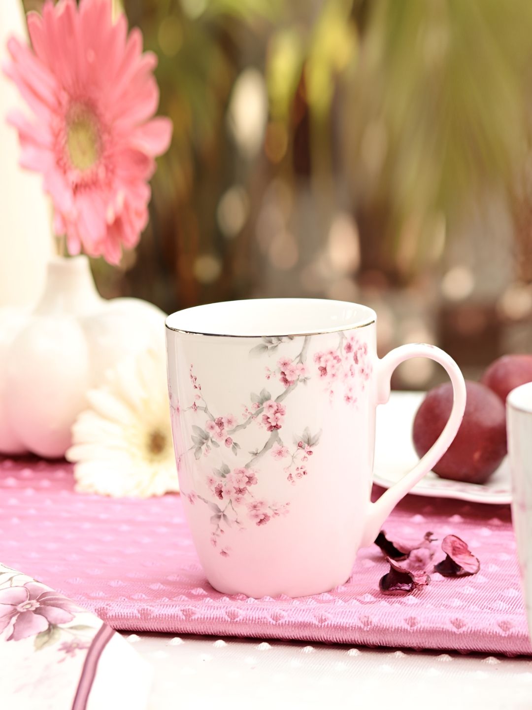 vigneto Orchid Bliss White & Pink 2 Pieces Floral Printed Porcelain Glossy Mugs 300ml Each-picture-28