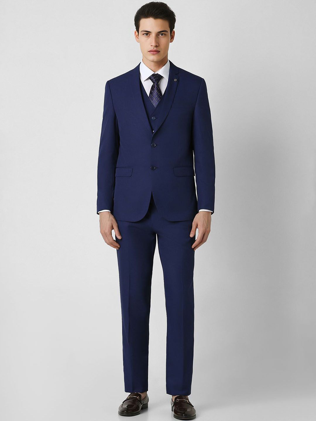 Van Heusen Men Checked Single-Breasted Slim-Fit 3-Piece Formal Suit-picture-11