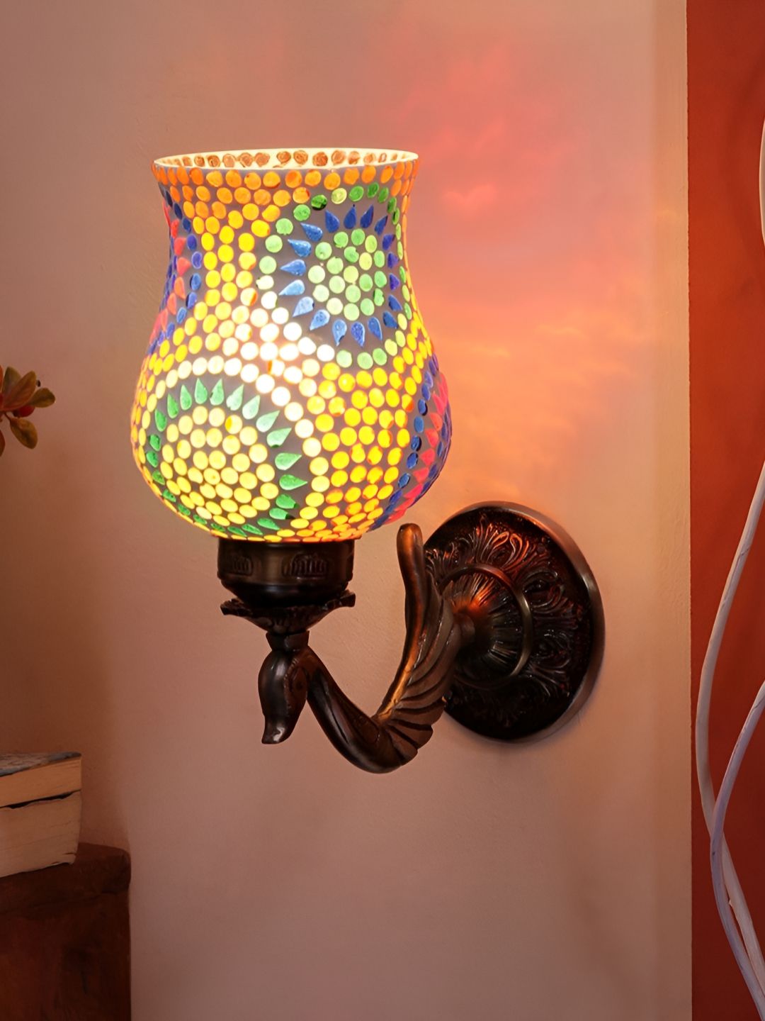 Devansh White & Blue Textured Metal Traditional Wall Lamp-picture-32