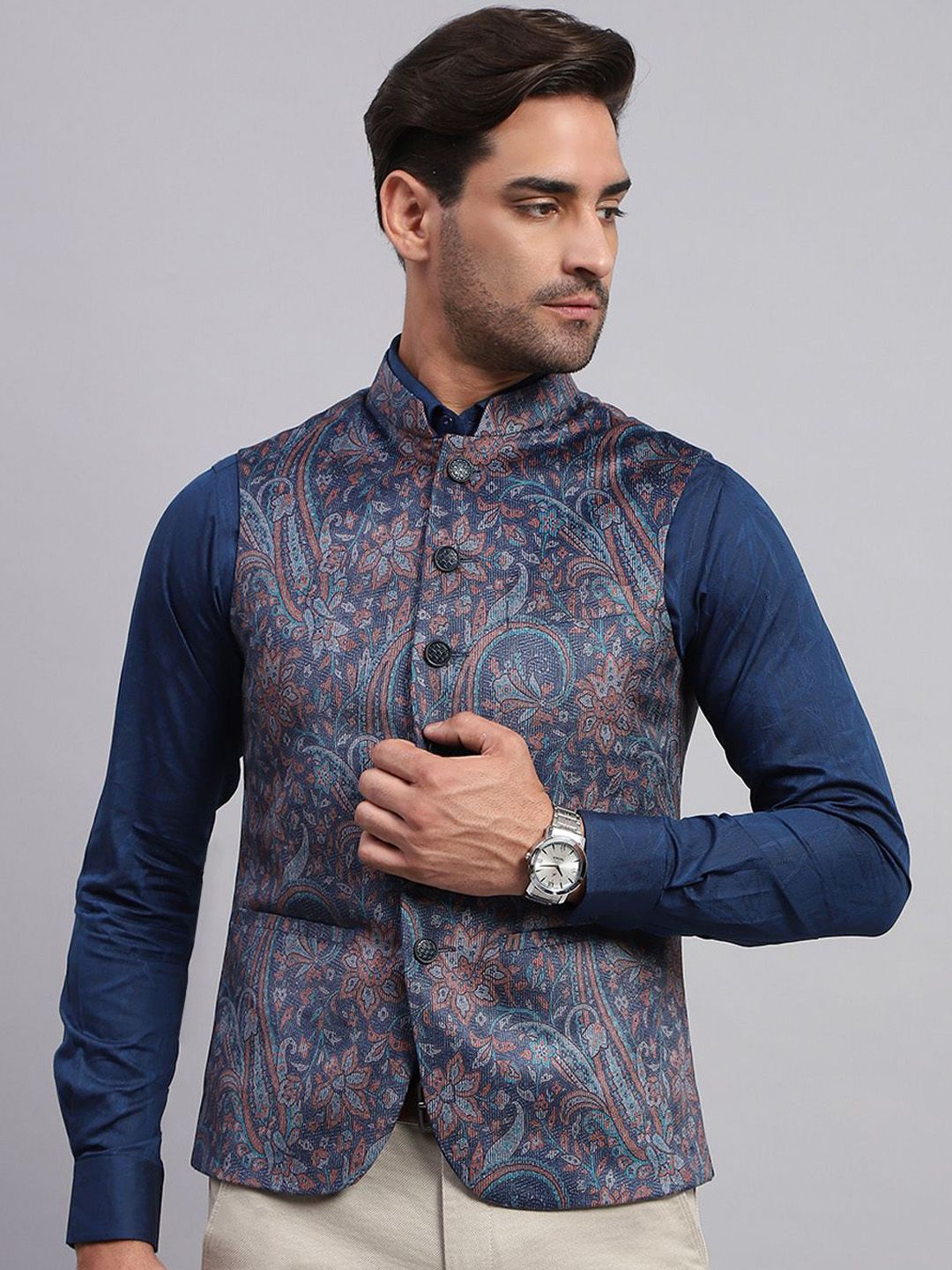 Monte Carlo Printed Woven Nehru Jackets-image-6