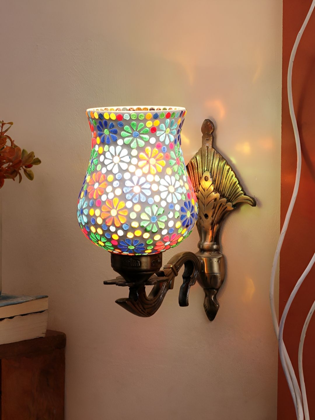 Devansh White & Blue Textured Metal Traditional Wall Lamp-picture-20