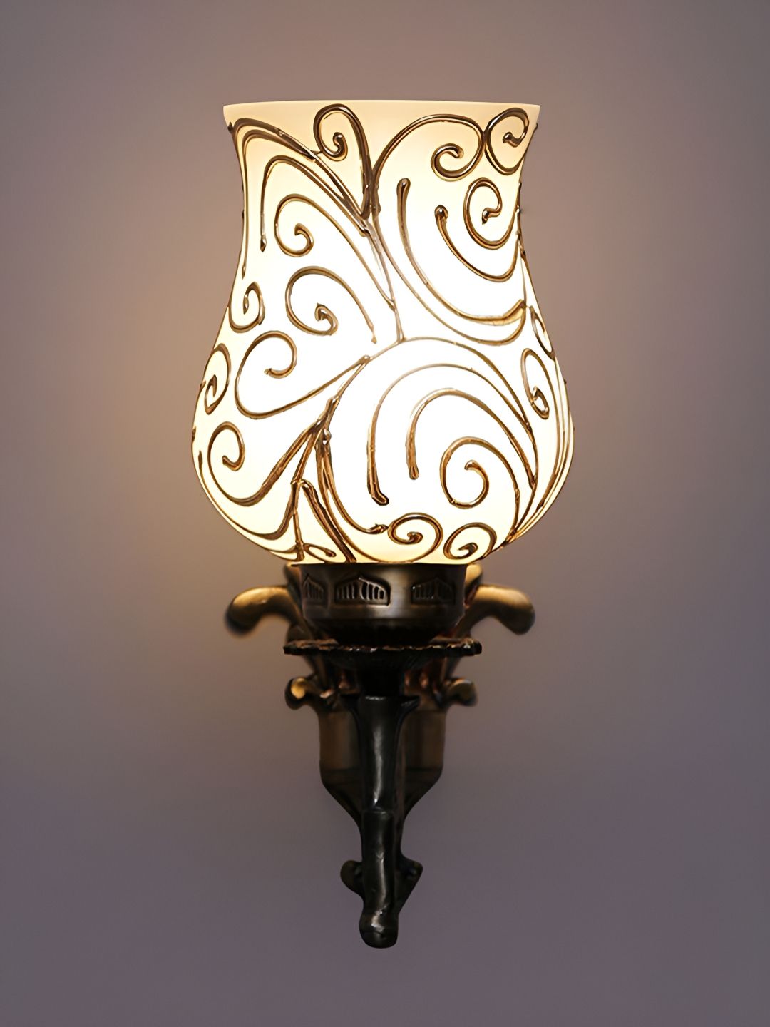 Devansh Gold-Toned & White Textured Metal Traditional Wall Lamp-picture-27
