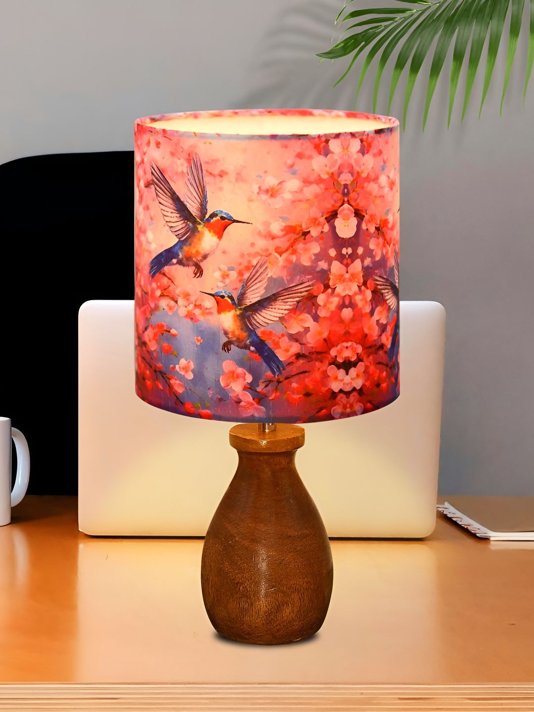 Homesake Brown Printed Wood Industrial Cylindrical Shaped Table Lamp with Bulb-picture-37