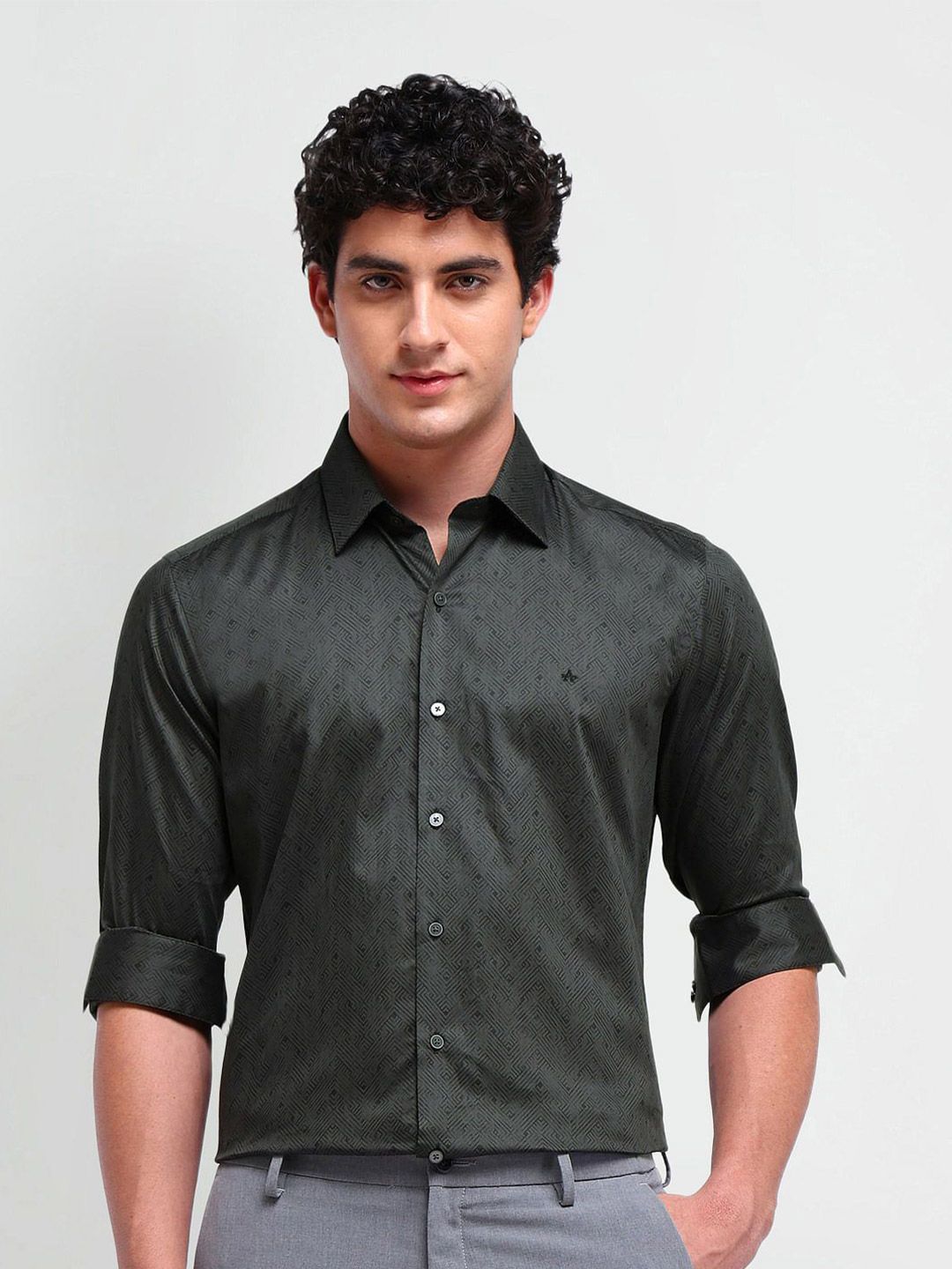 Arrow New York Men Comfort Spread Collar Geometric Printed Cotton Slim Fit Formal Shirt-picture-13