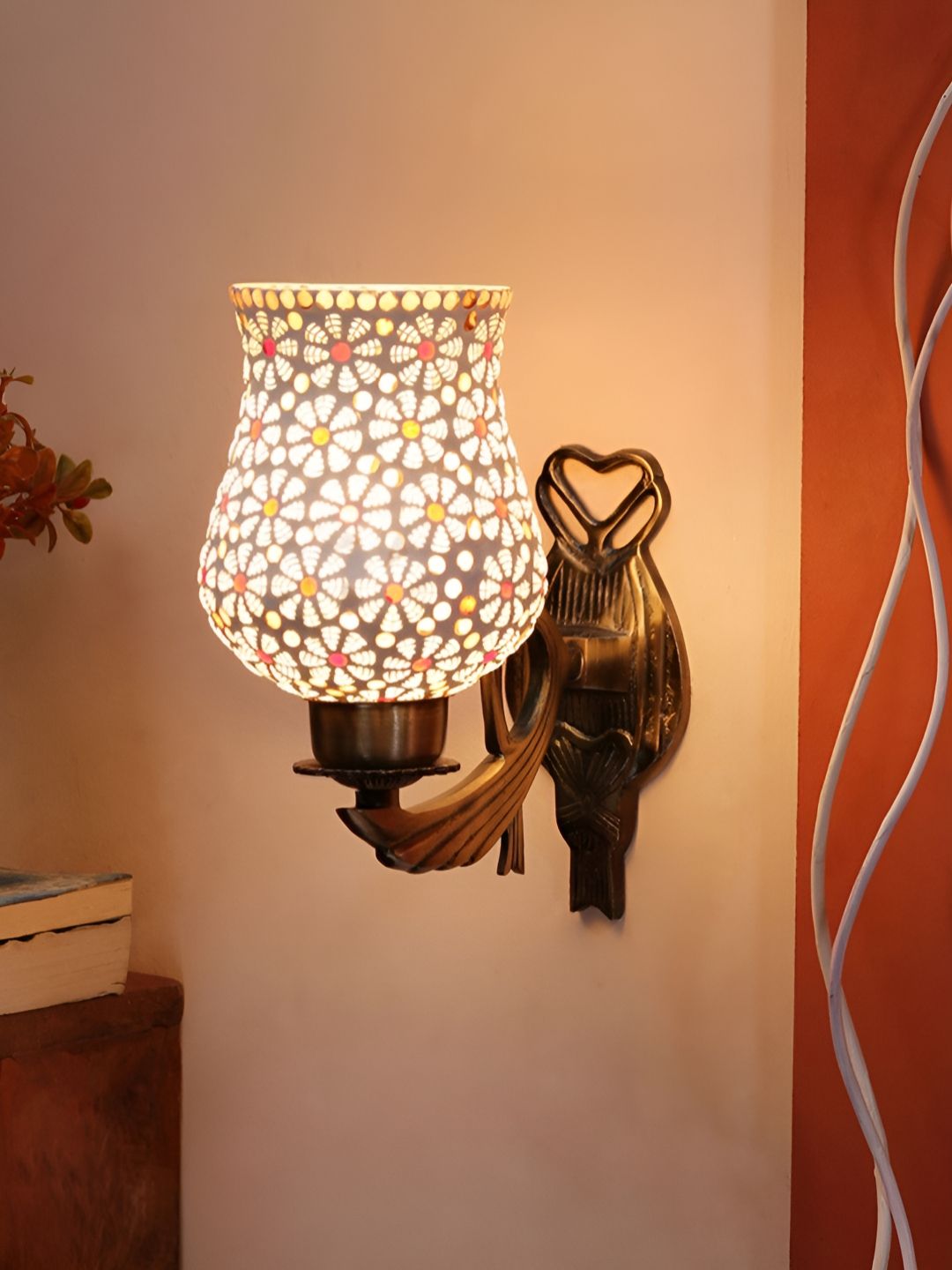 Devansh White & Red Textured Metal Traditional Wall Lamp-picture-19