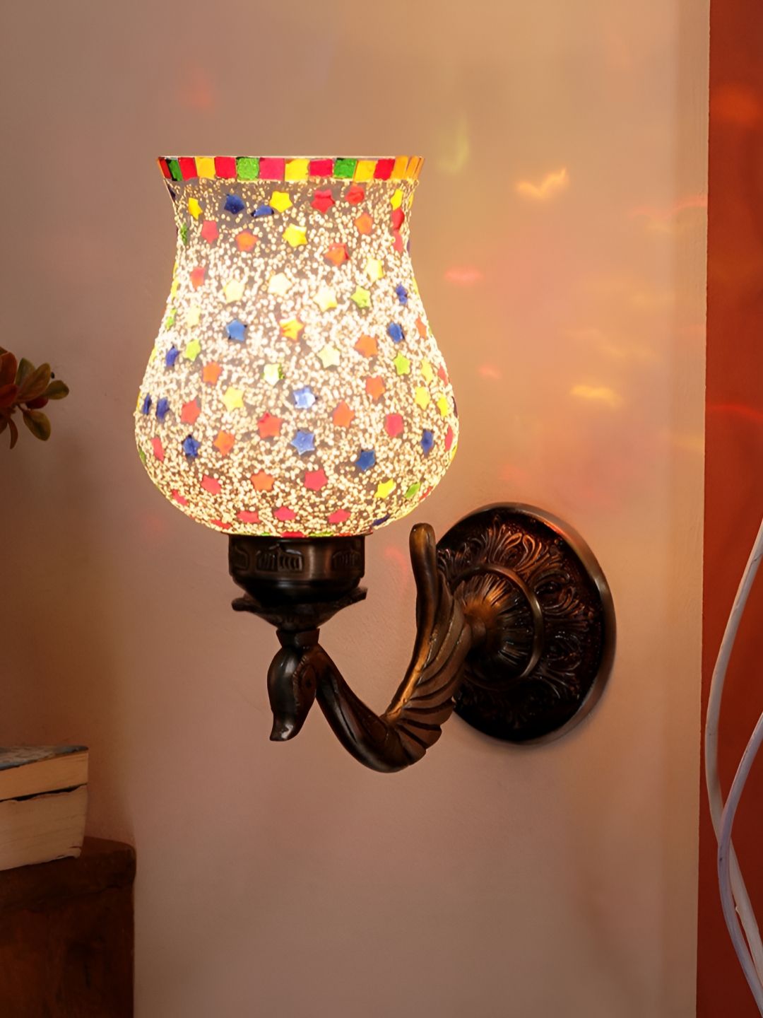 Devansh White & Blue Printed Metal Traditional Wall Lamp-picture-39