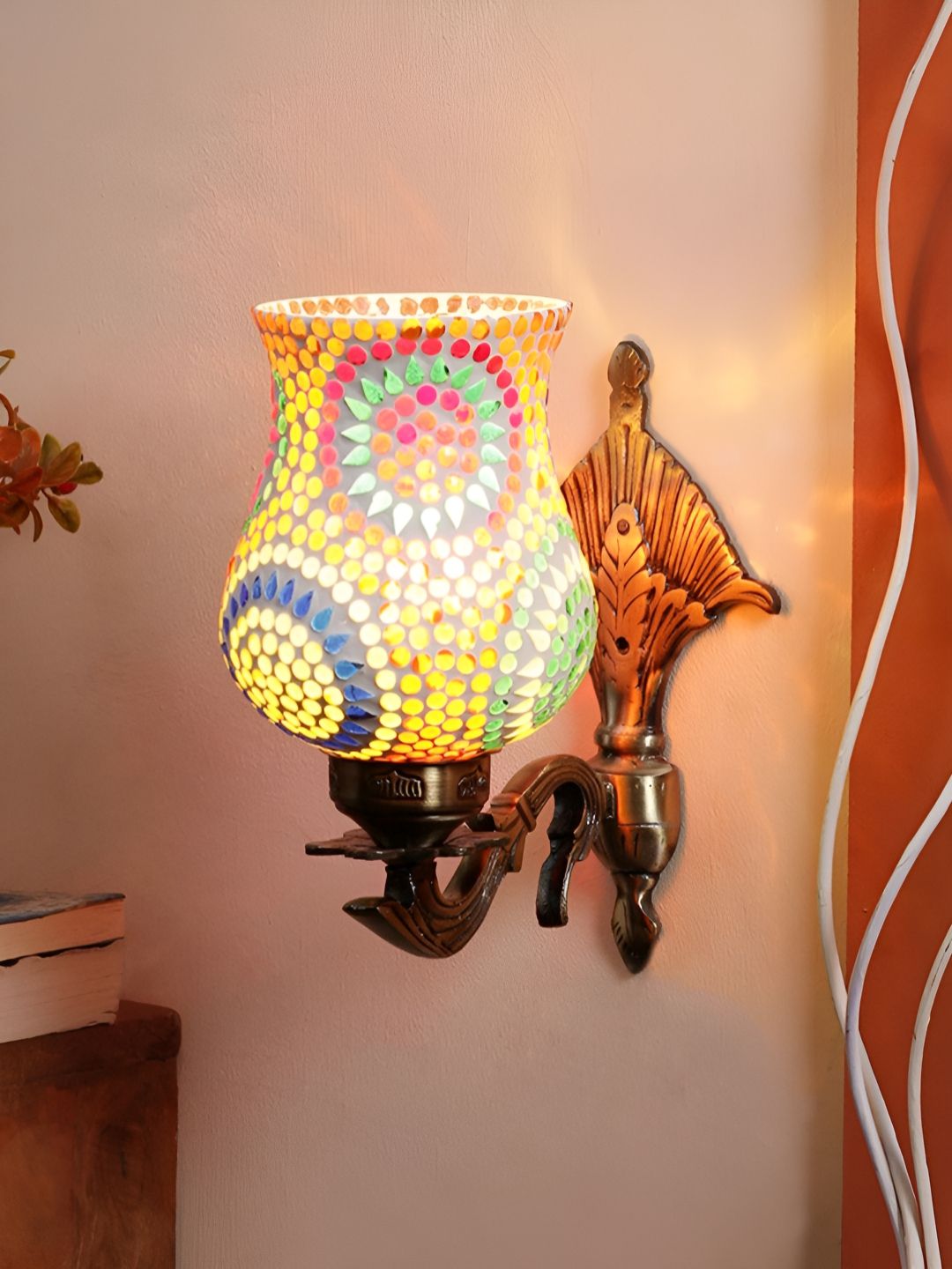 Devansh Gold-Toned & White Textured Metal Traditional Wall Lamp-picture-17