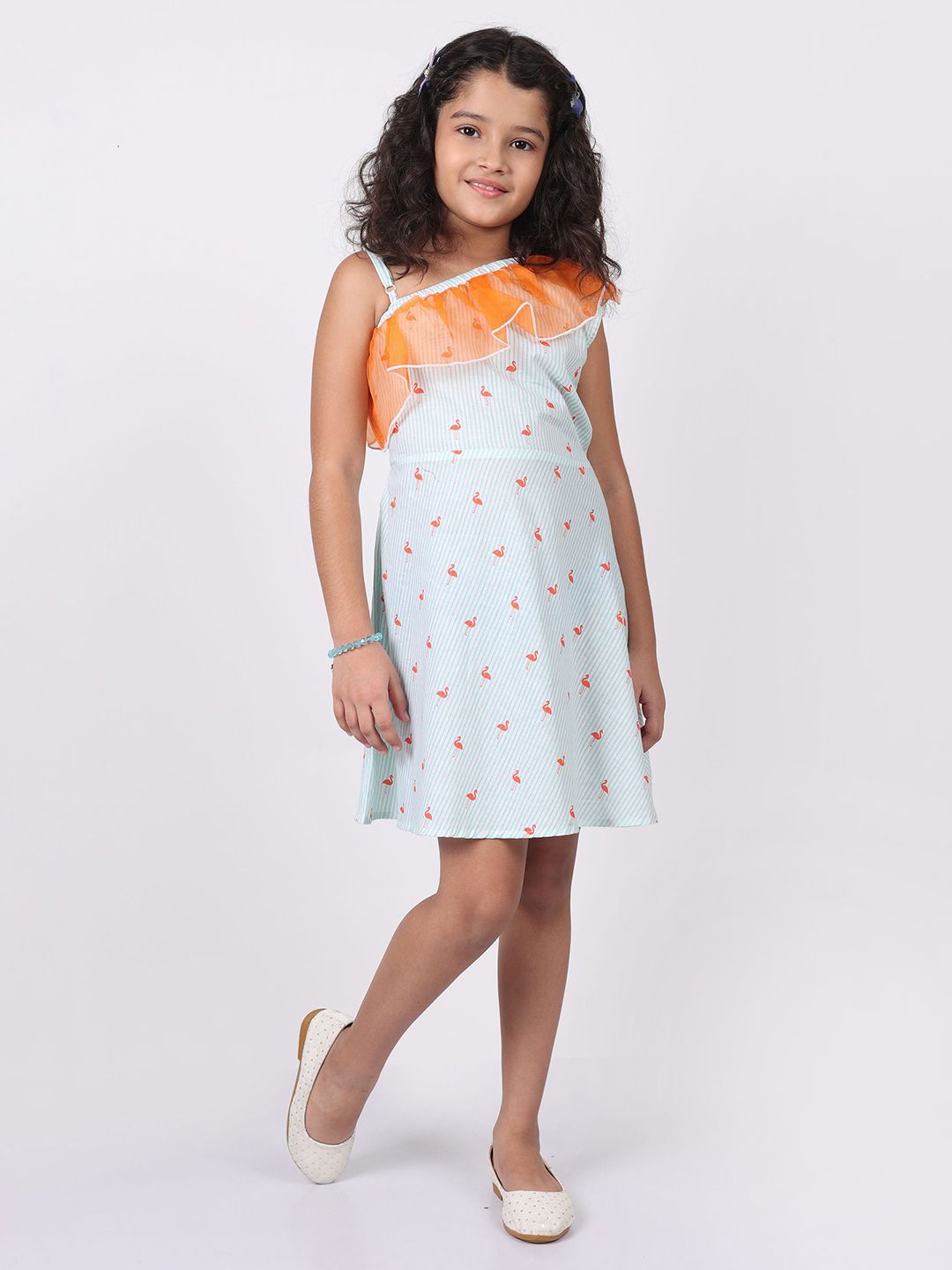 SILK SPARROW Girls Cotton Polka Dot Printed A-Line One Shoulder Dress-picture-22