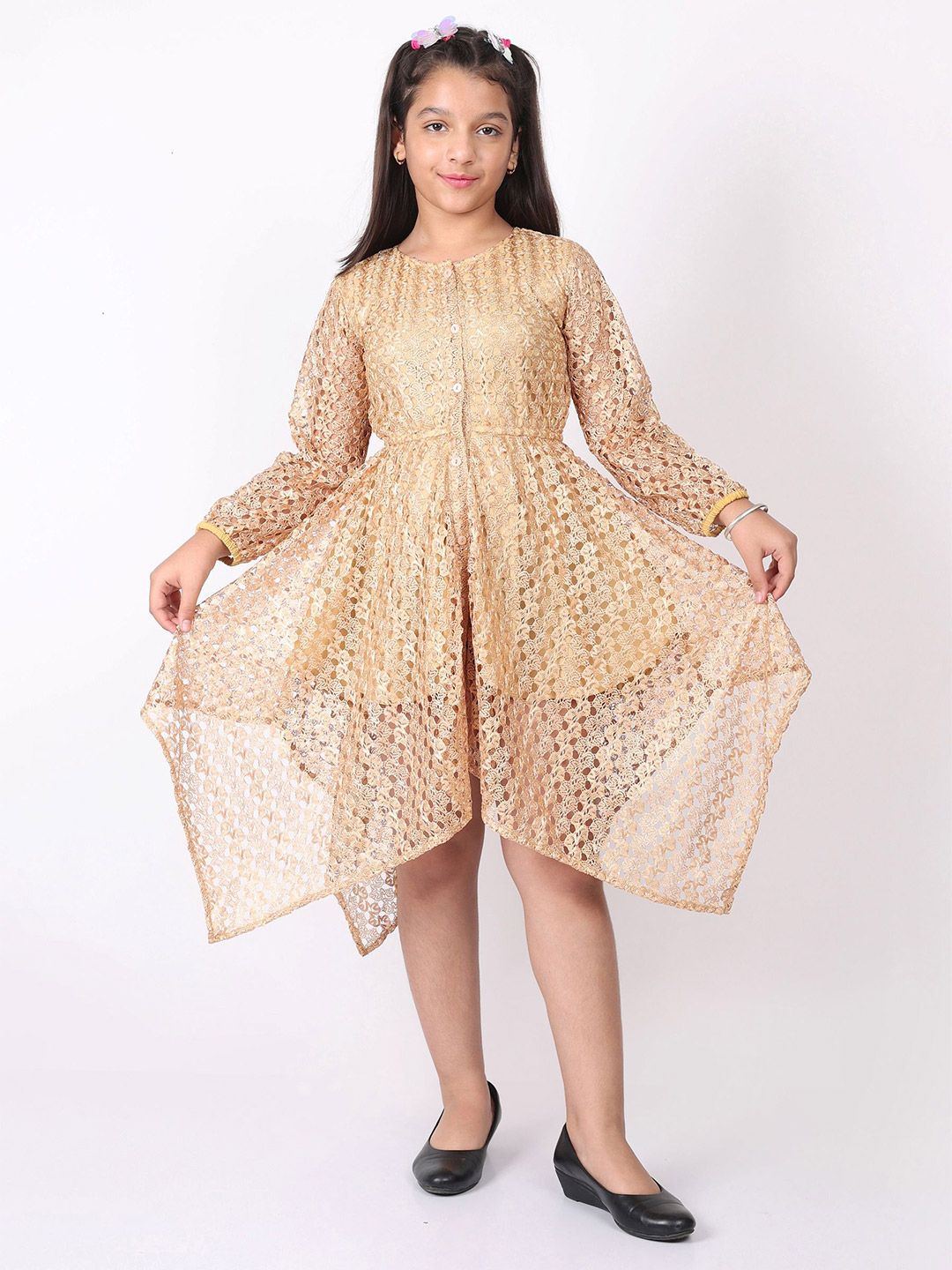 SILK SPARROW Girls Lace Fit & Flare Midi Dress-picture-24