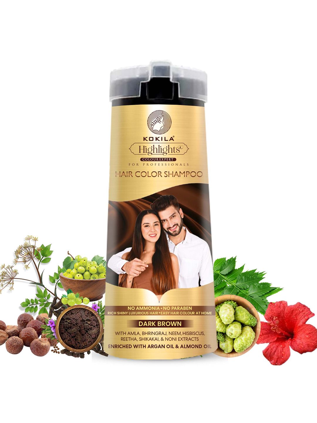 KOKILA Highlights Long-Lasting Hair Color Shampoo - 400 ml - Dark Brown-picture-38