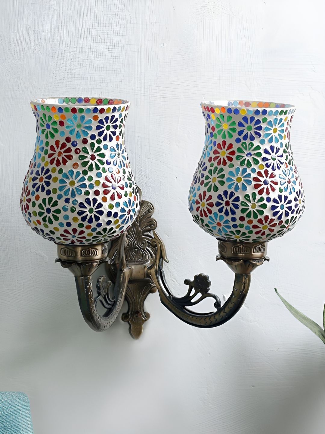 Devansh Gold-Toned & White Textured Metal Traditional Wall Lamp-picture-34