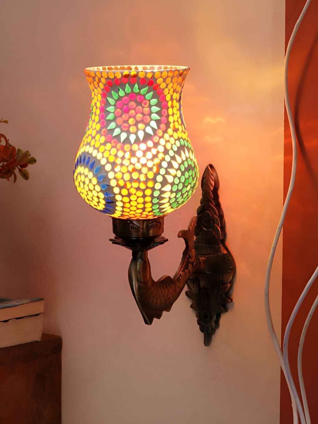 Devansh White & Blue Textured Metal Traditional Wall Lamp-picture-44