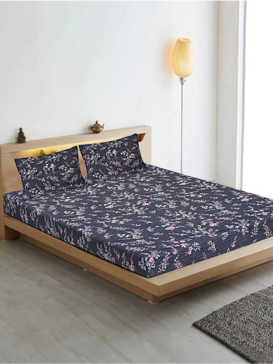 INDHOME LIFE Blue & Pink Floral 210 TC Queen Bedsheet with 2 Pillow Covers-picture-27
