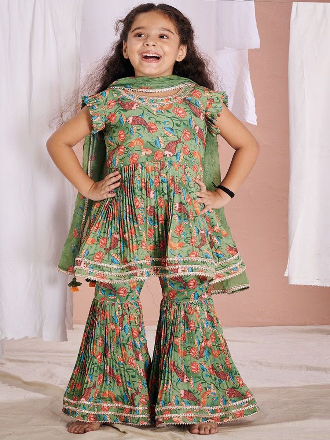 Vivedkids Girls Floral Printed Regular Kurta with Trousers & With Dupatta-picture-47
