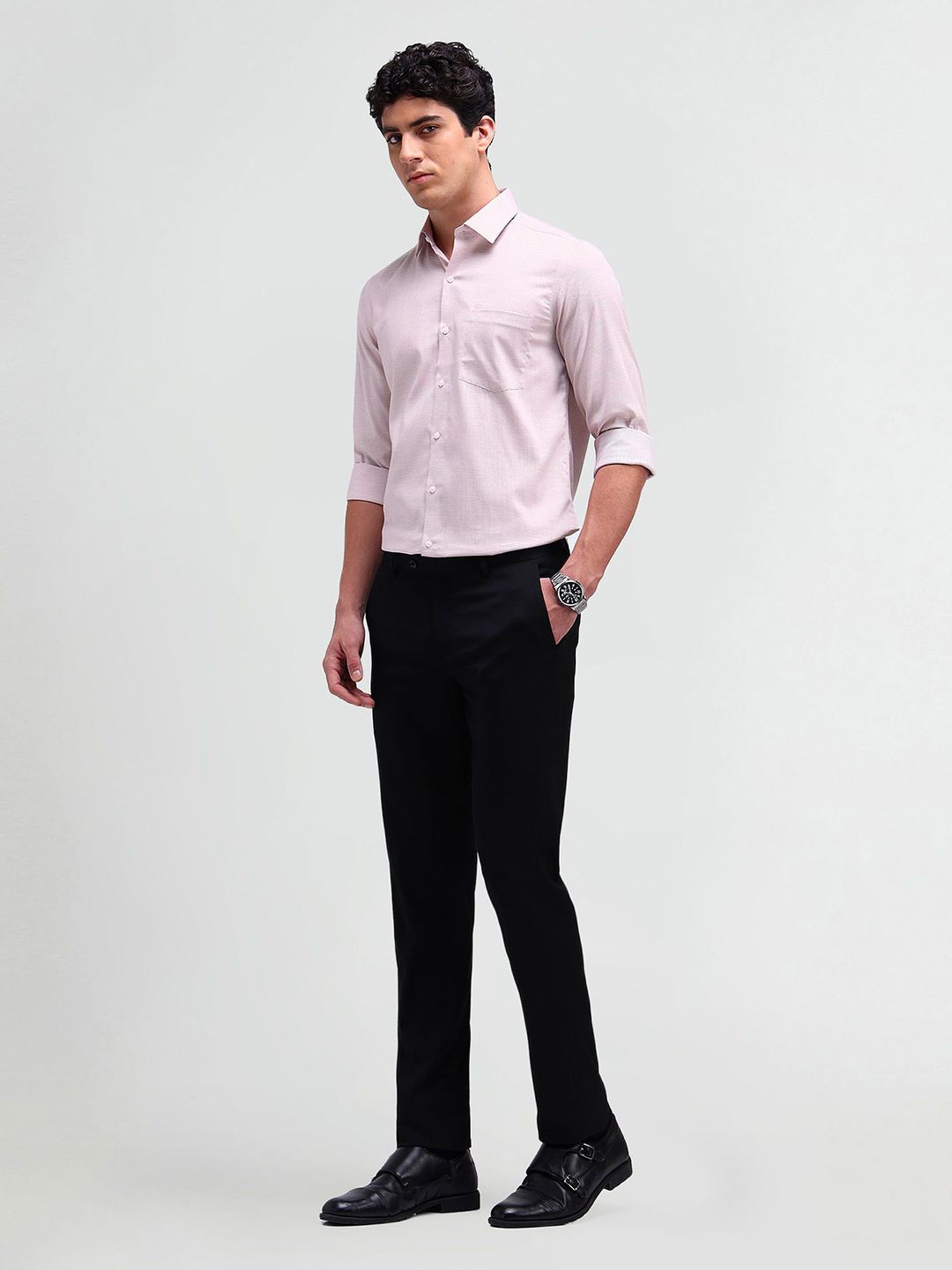 Men's White Standard Slim Fit Micro Ditsy Printed Spread Collar Cotton Casual Shirt