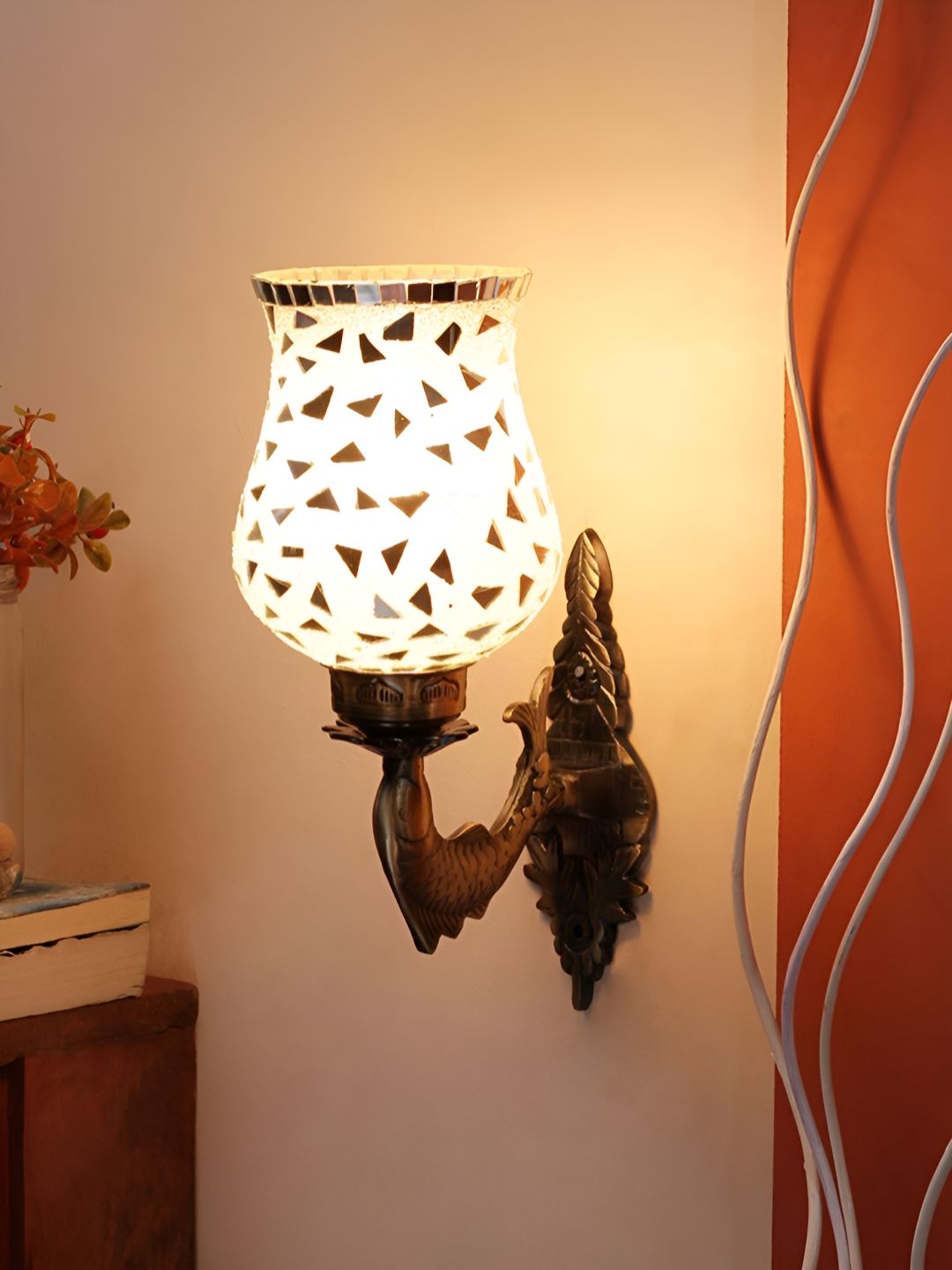 Devansh Gold-Toned & White Textured Metal Traditional Wall Lamp-picture-26