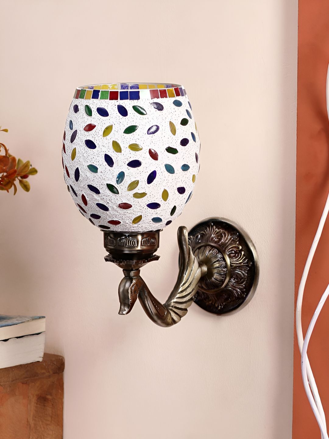 Devansh White & Red Textured Metal Traditional Wall Lamp-picture-11