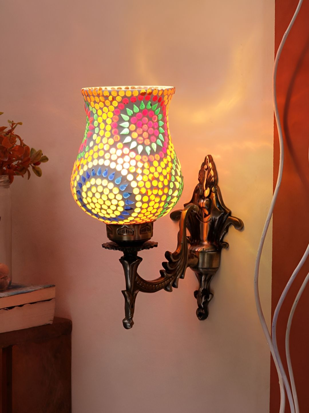 Devansh White & Blue Textured Metal Traditional Wall Lamp-picture-37