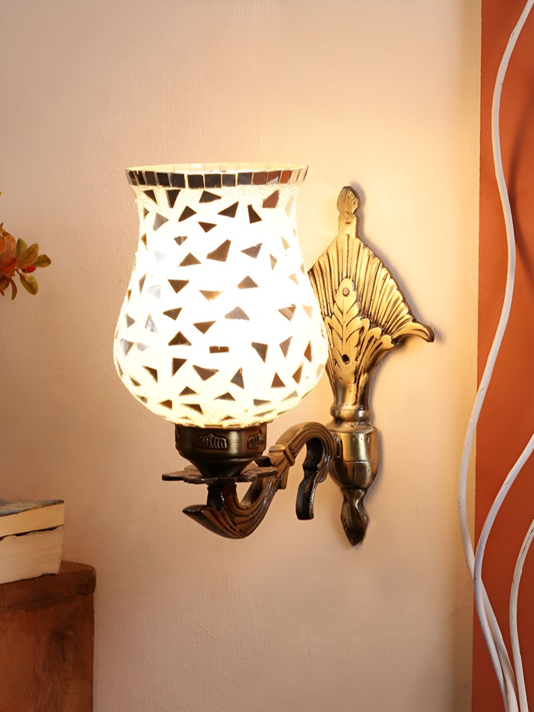 Devansh Gold-Toned & White Textured Metal Traditional Wall Lamp-picture-25