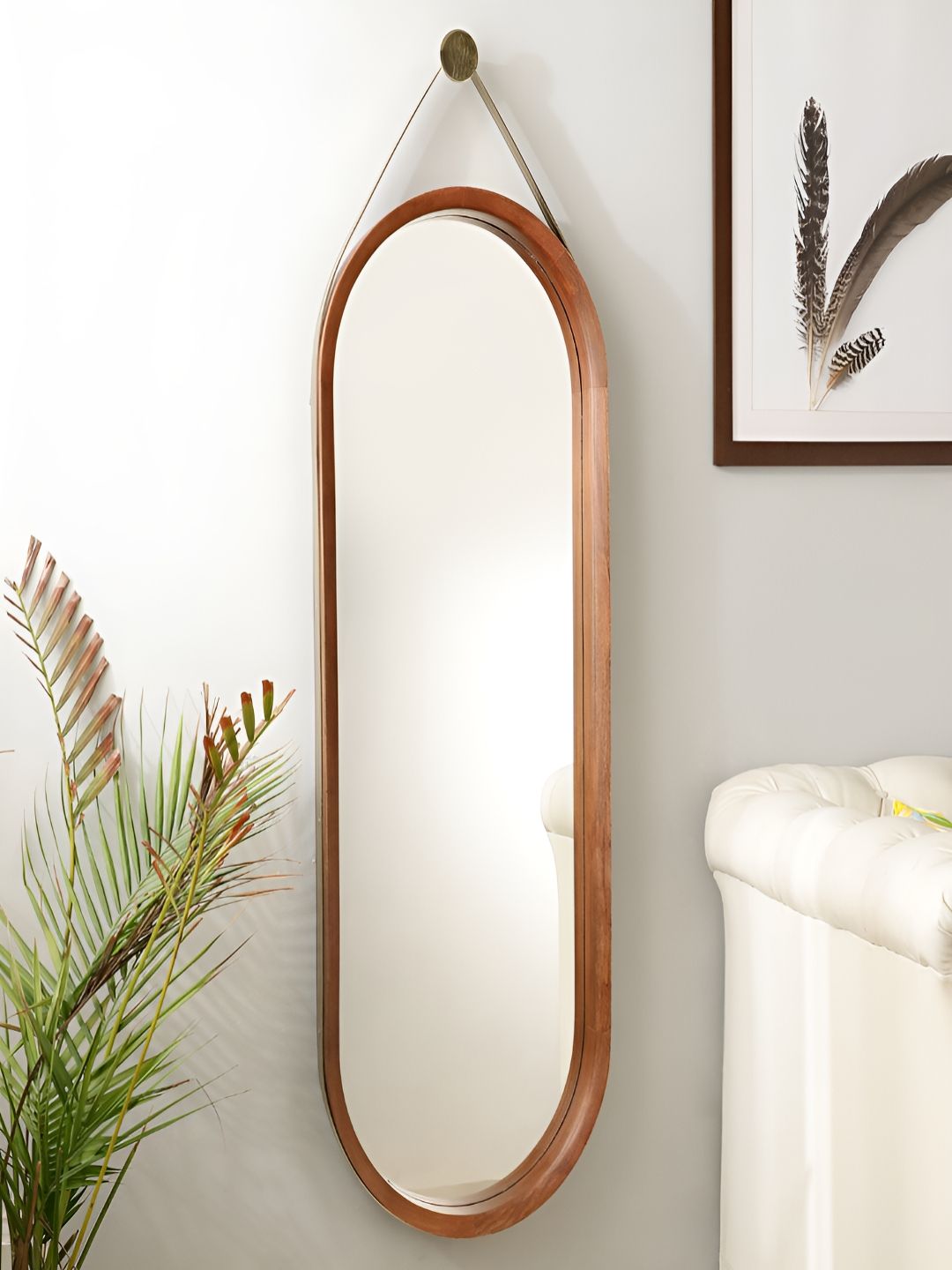 NILAAY Brown Oval Shape Wooden Frame Wall Mirror-image-22
