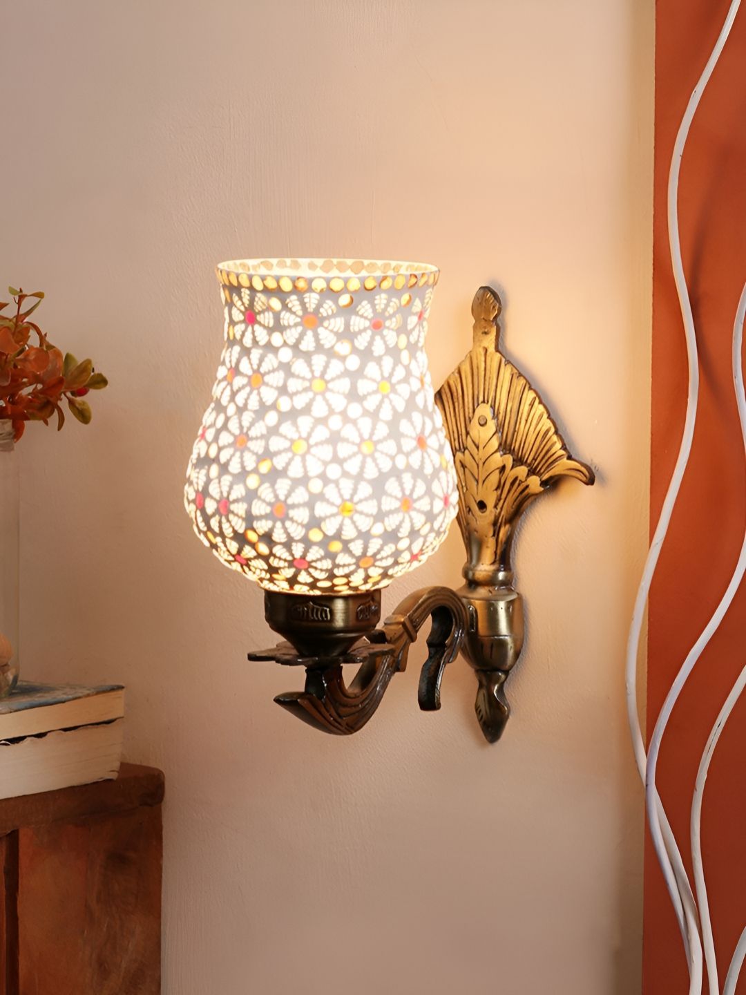 Devansh White & Red Textured Metal Traditional Wall Lamp-picture-14