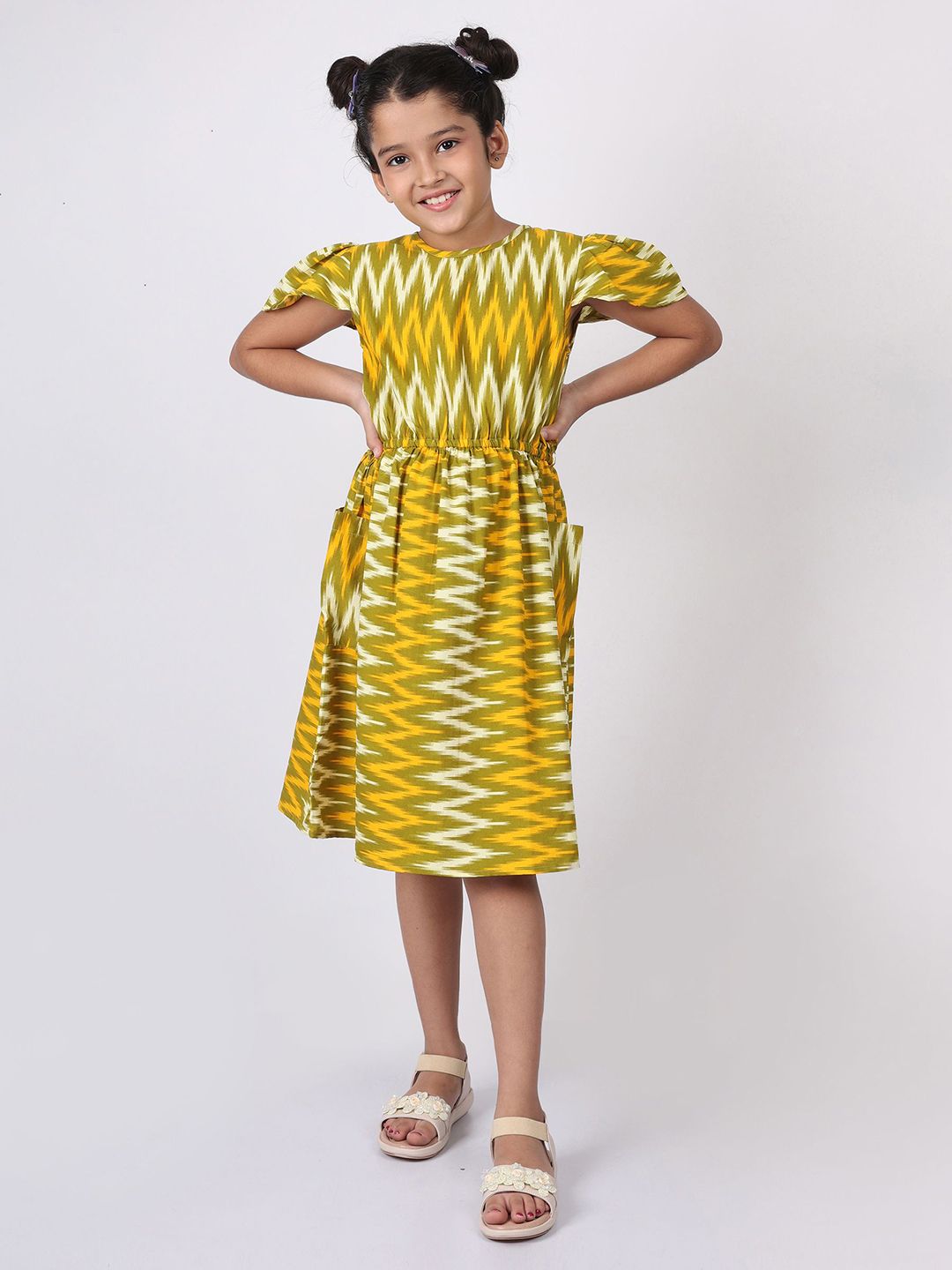 SILK SPARROW Girls Printed Crepe Fit & Flare Dress-picture-55