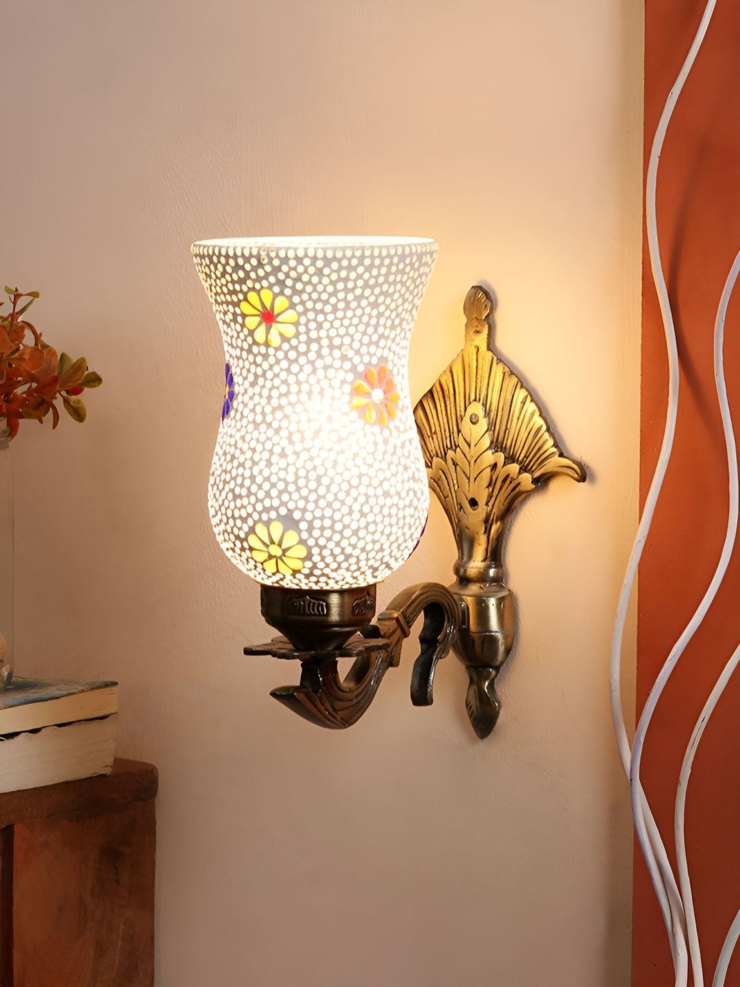 Devansh White & Gold-Toned Textured Metal Traditional Wall Lamp-picture-12