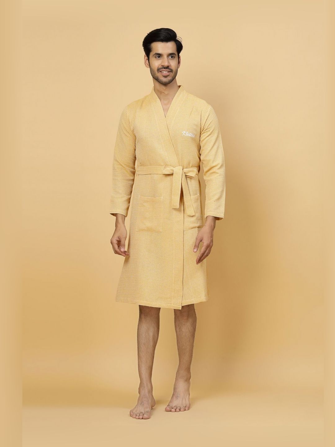 KLOTTHE Checked Pure Cotton Bath Robe With Belt-image-13