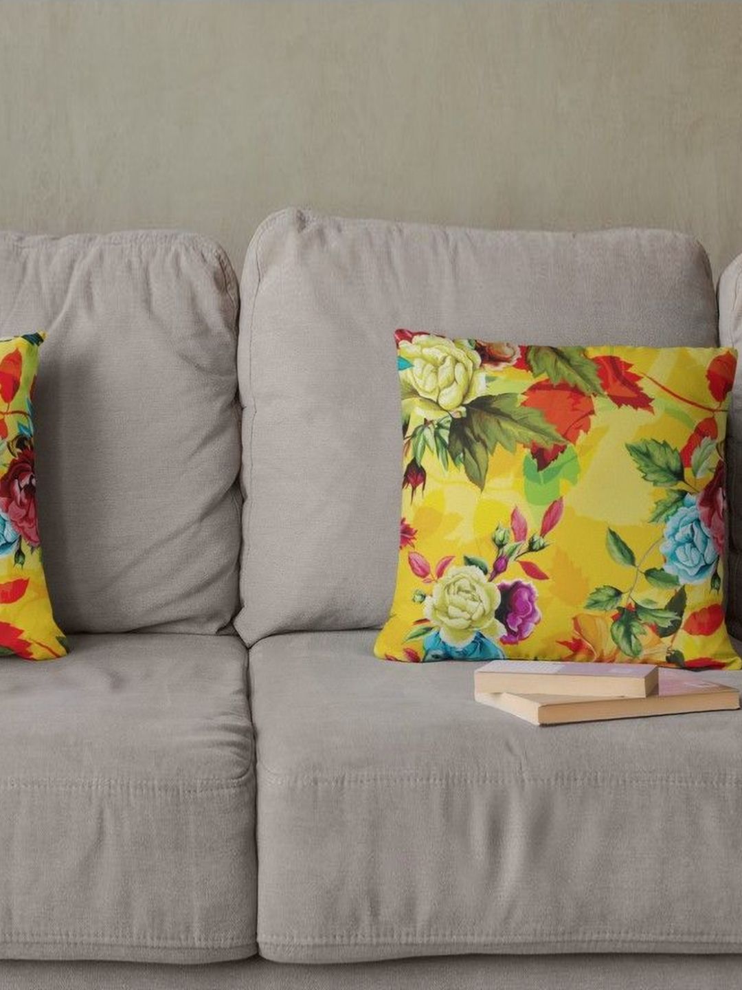 THEYAYACAFE Yellow & Red Set of 2 Floral Velvet Square Cushion Covers-picture-28