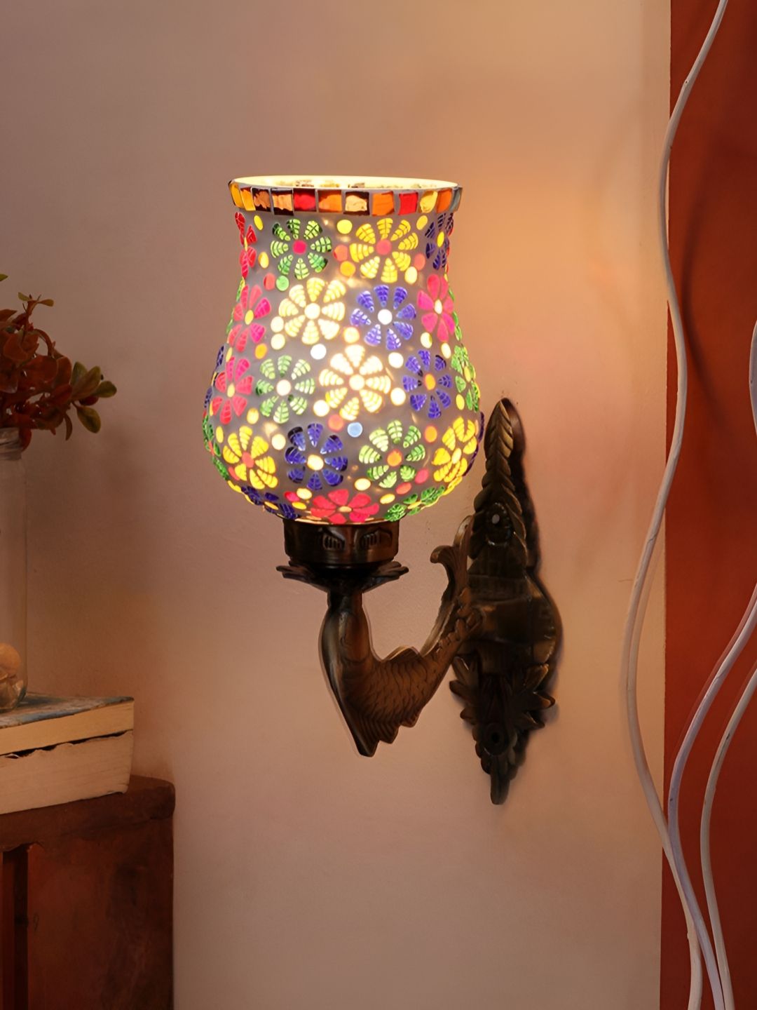 Devansh White & Blue Textured Metal Traditional Wall Lamp-picture-22