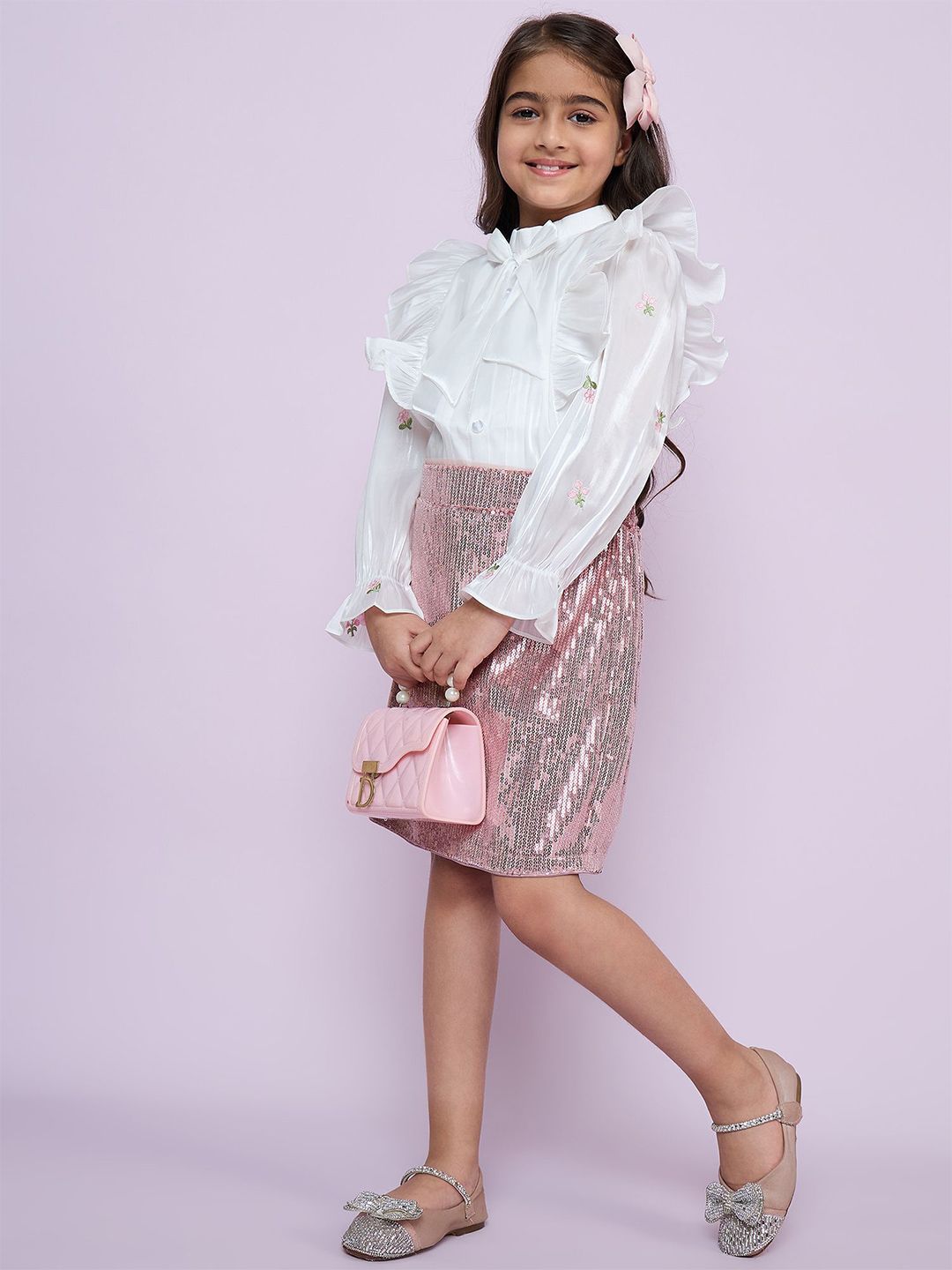 Peppermint Girls Embellished Top with Skirt-image-47